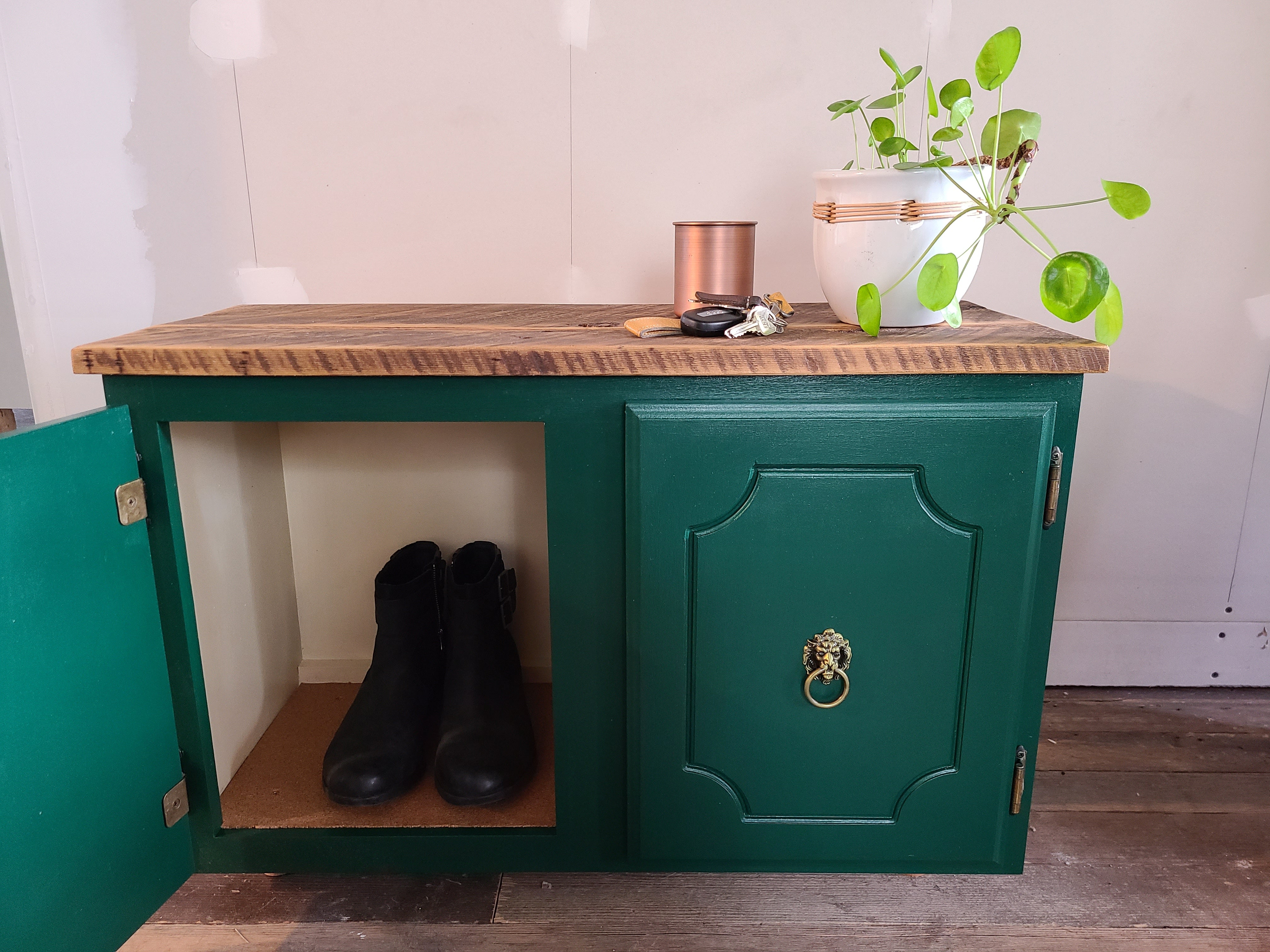 Refinished Entryway Bench with Shoe Storage