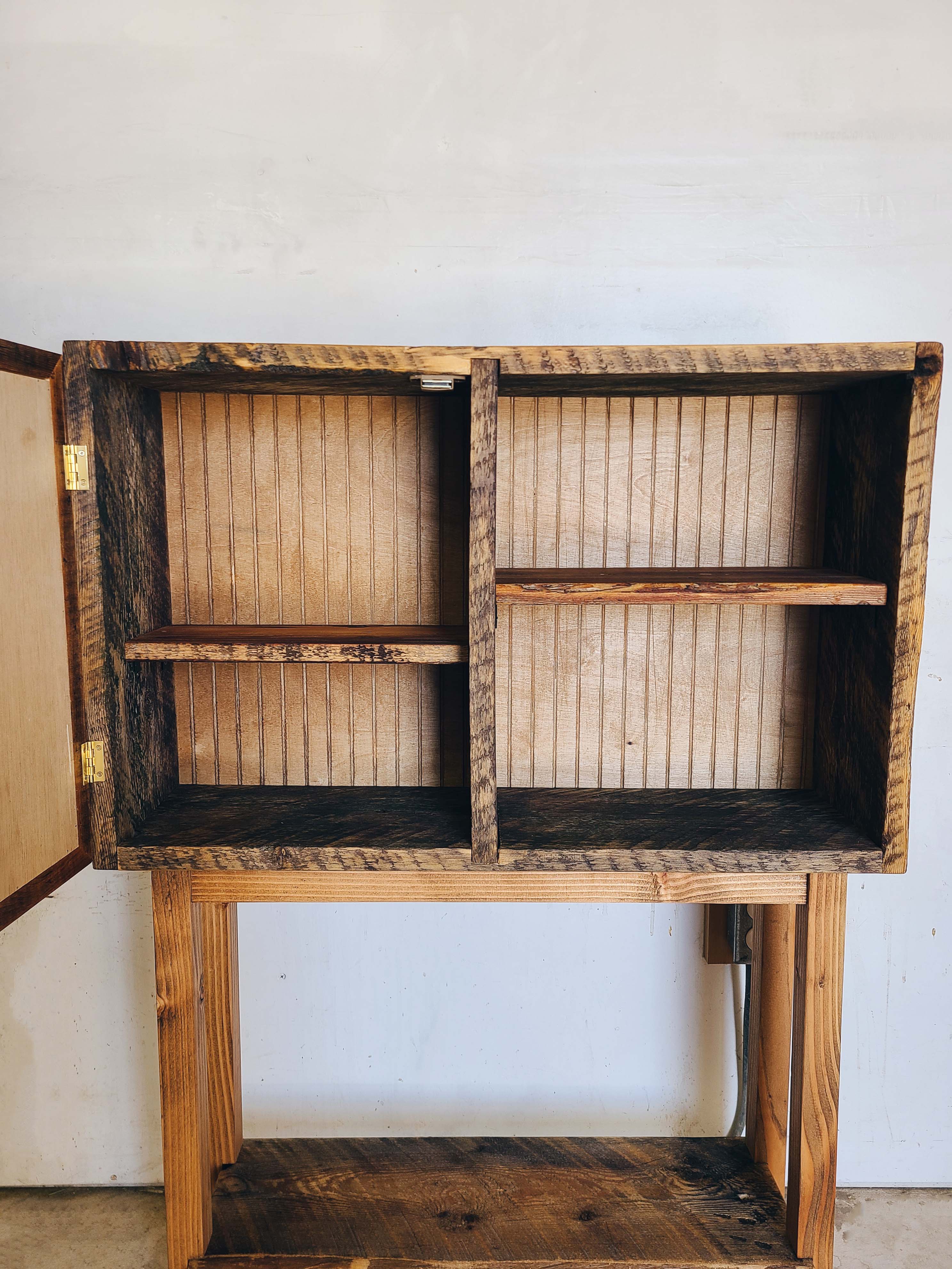 Vintage Art and Barnwood Storage Cabinet