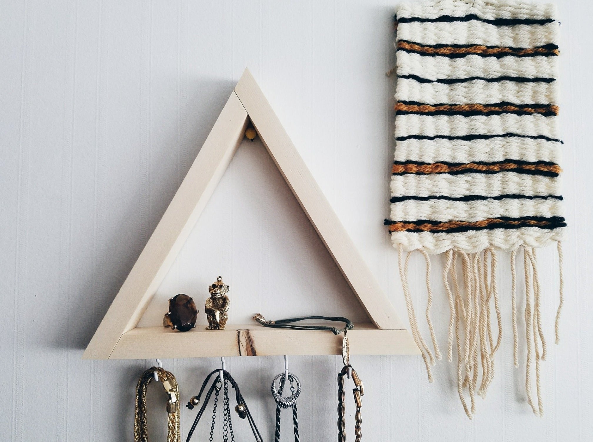 Wood Display Shelf with Hooks