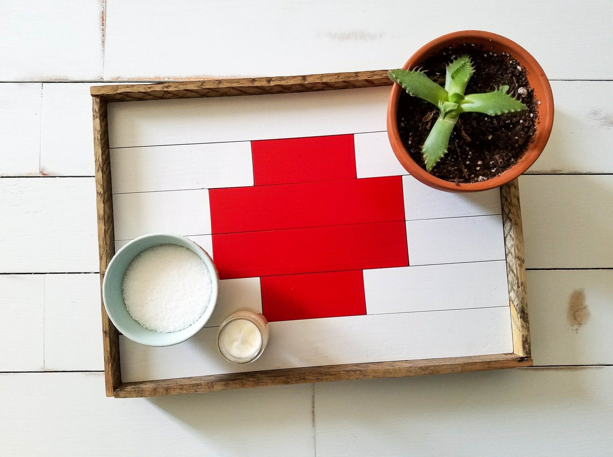 White and Red Swiss Cross Tray
