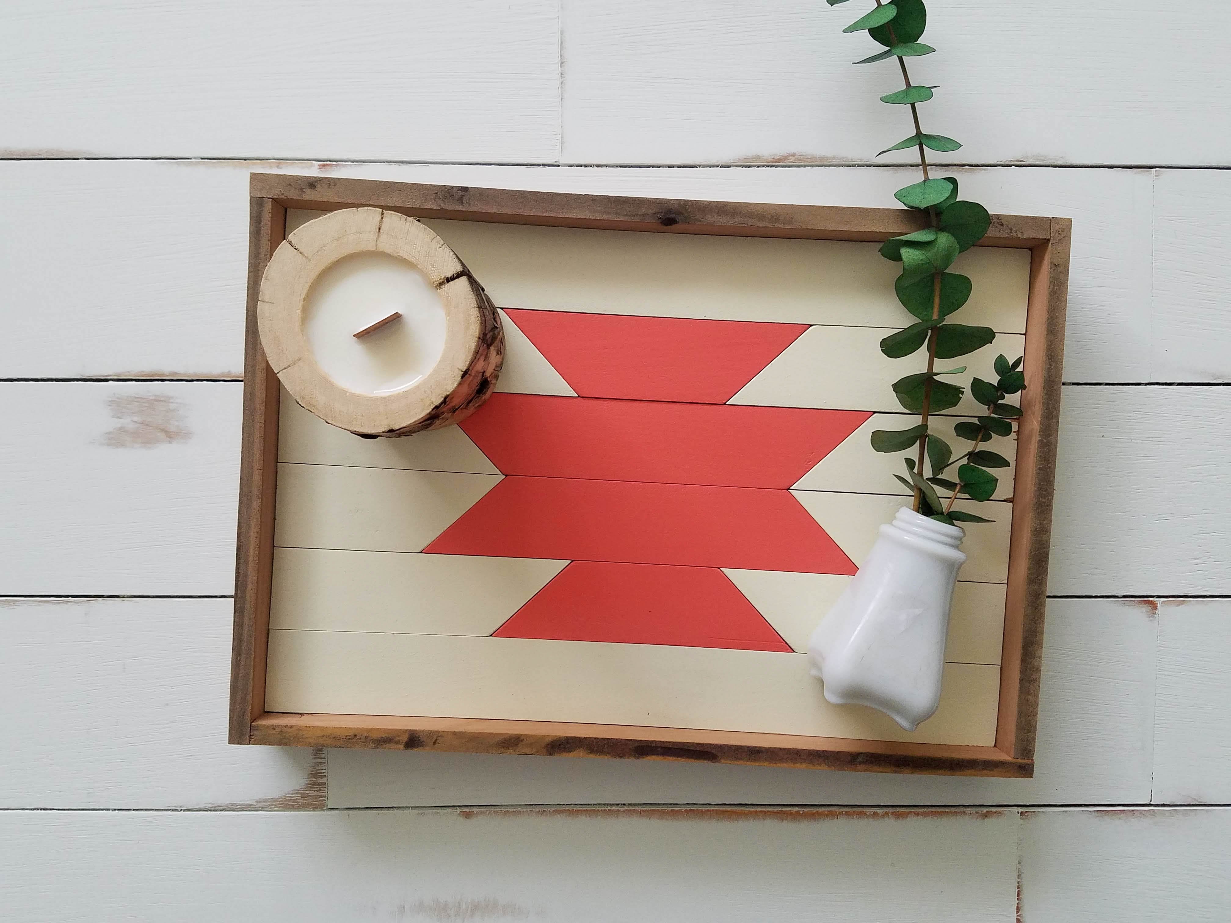 White and Salmon Aztec Tray