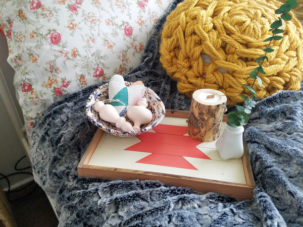 White and Salmon Aztec Tray