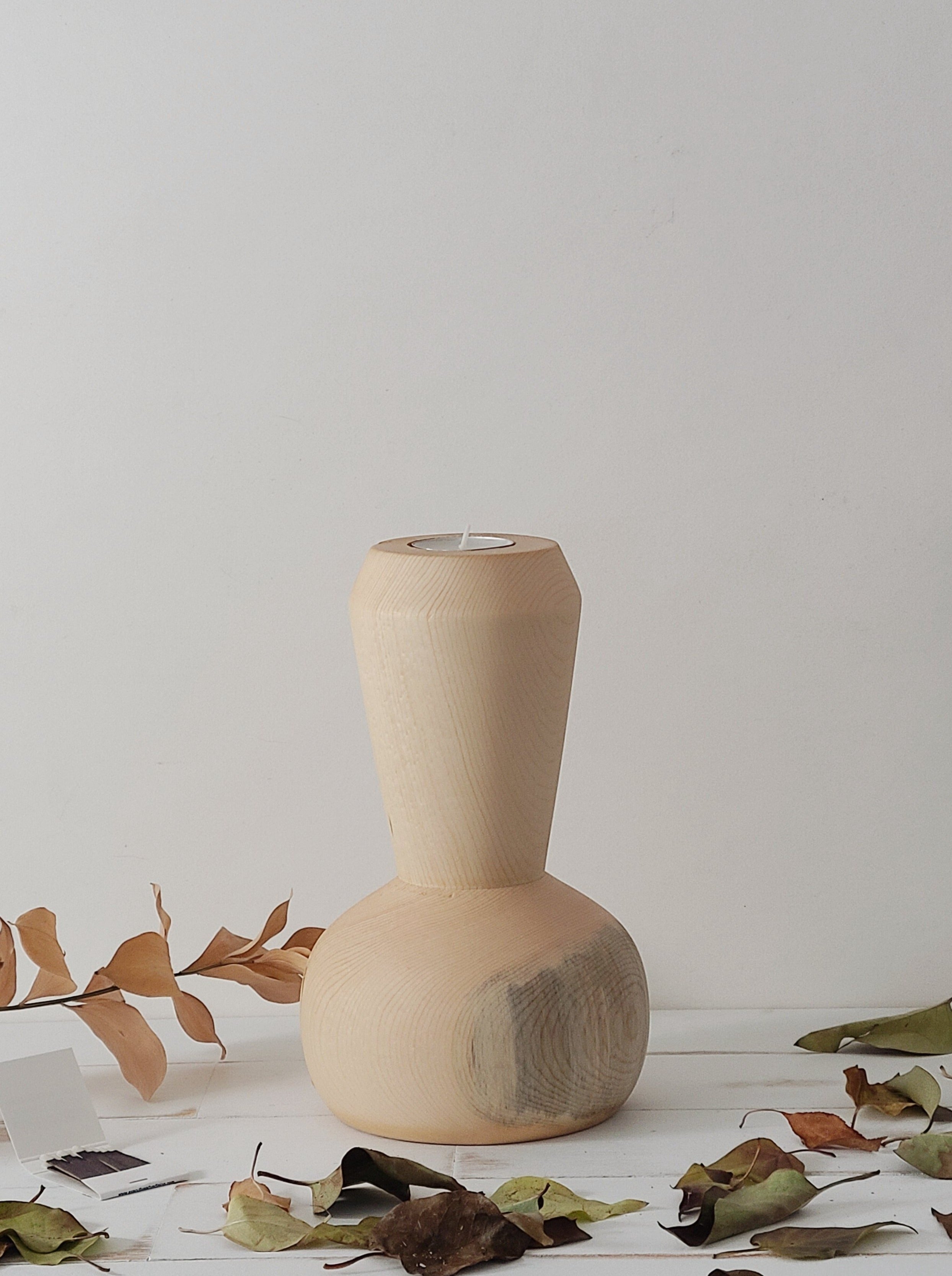 Wood Candlestick Set of 2