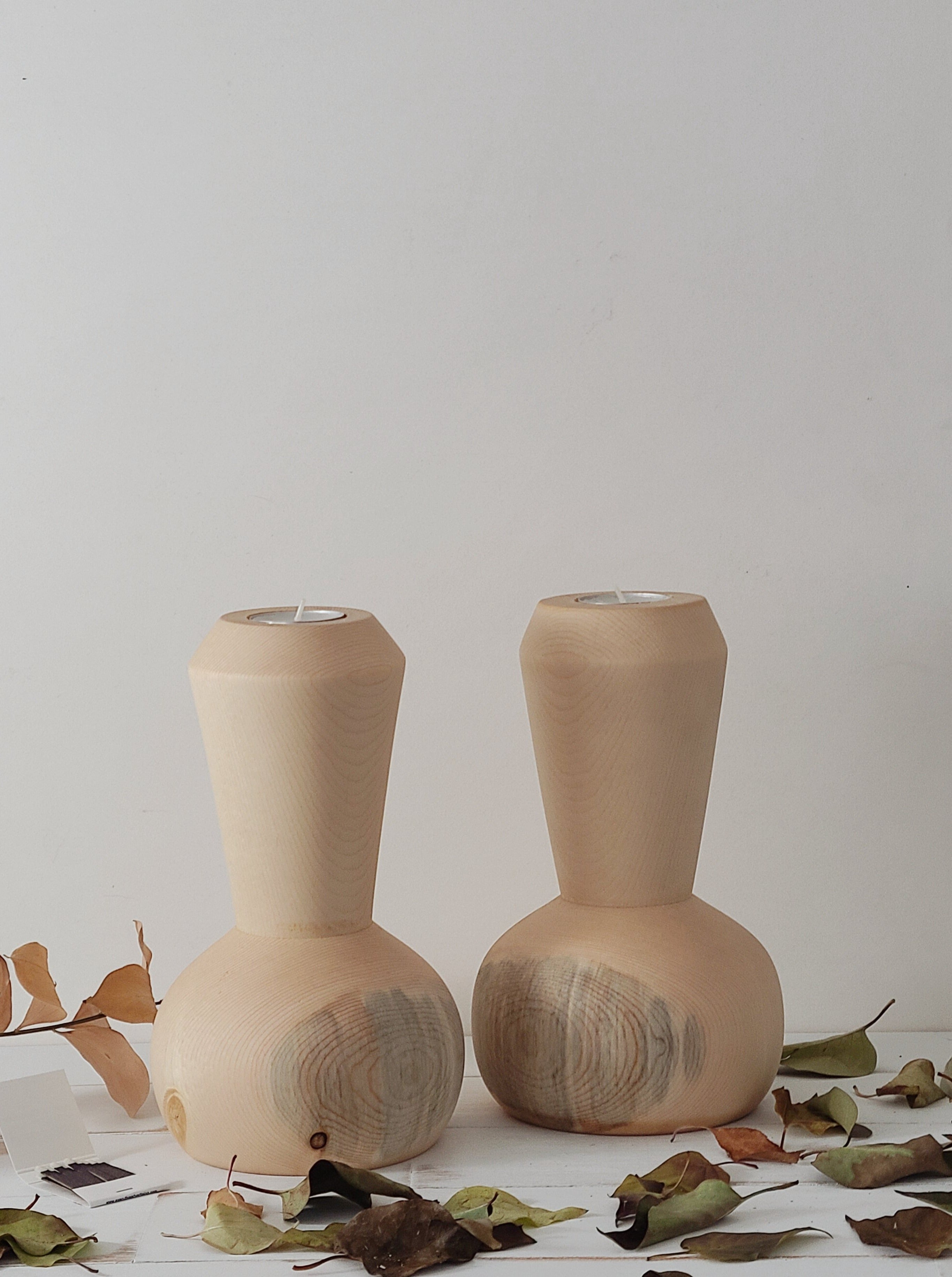 Wood Candlestick Set of 2