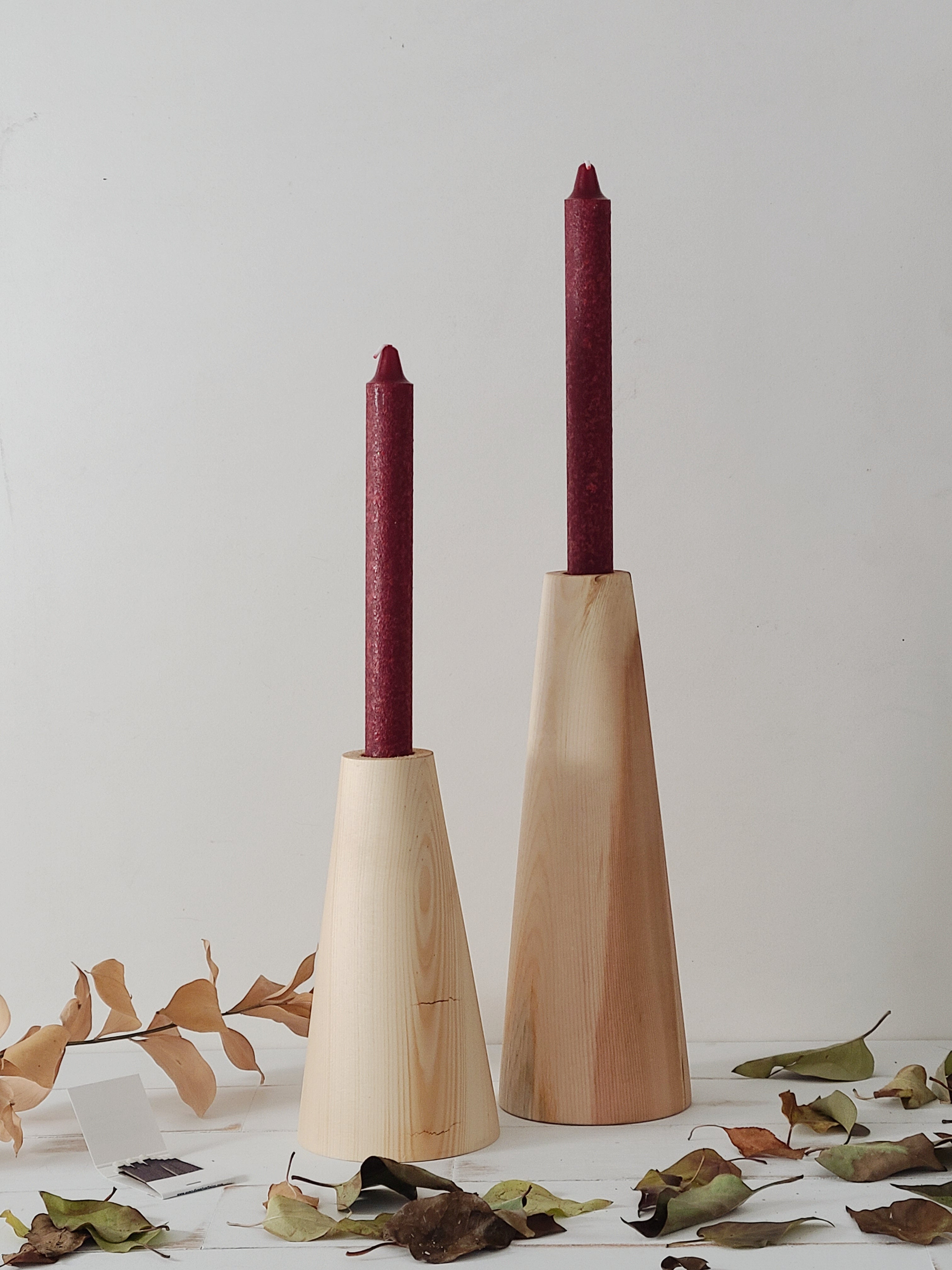 Wood Candlestick Set of 2