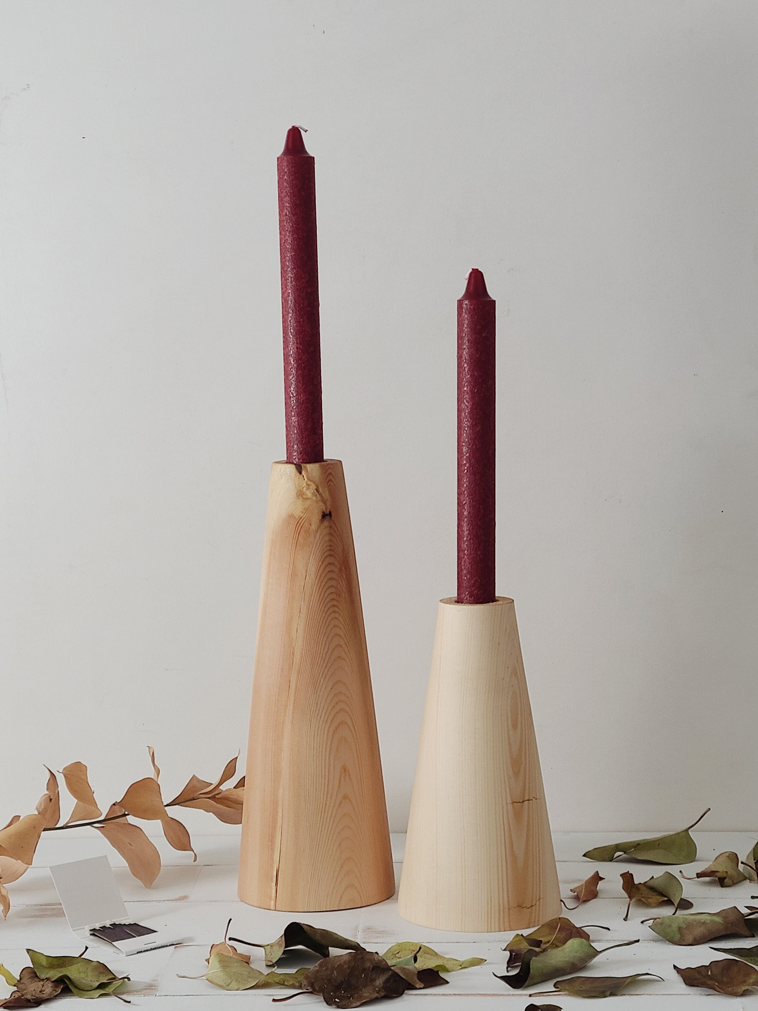 Wood Candlestick Set of 2