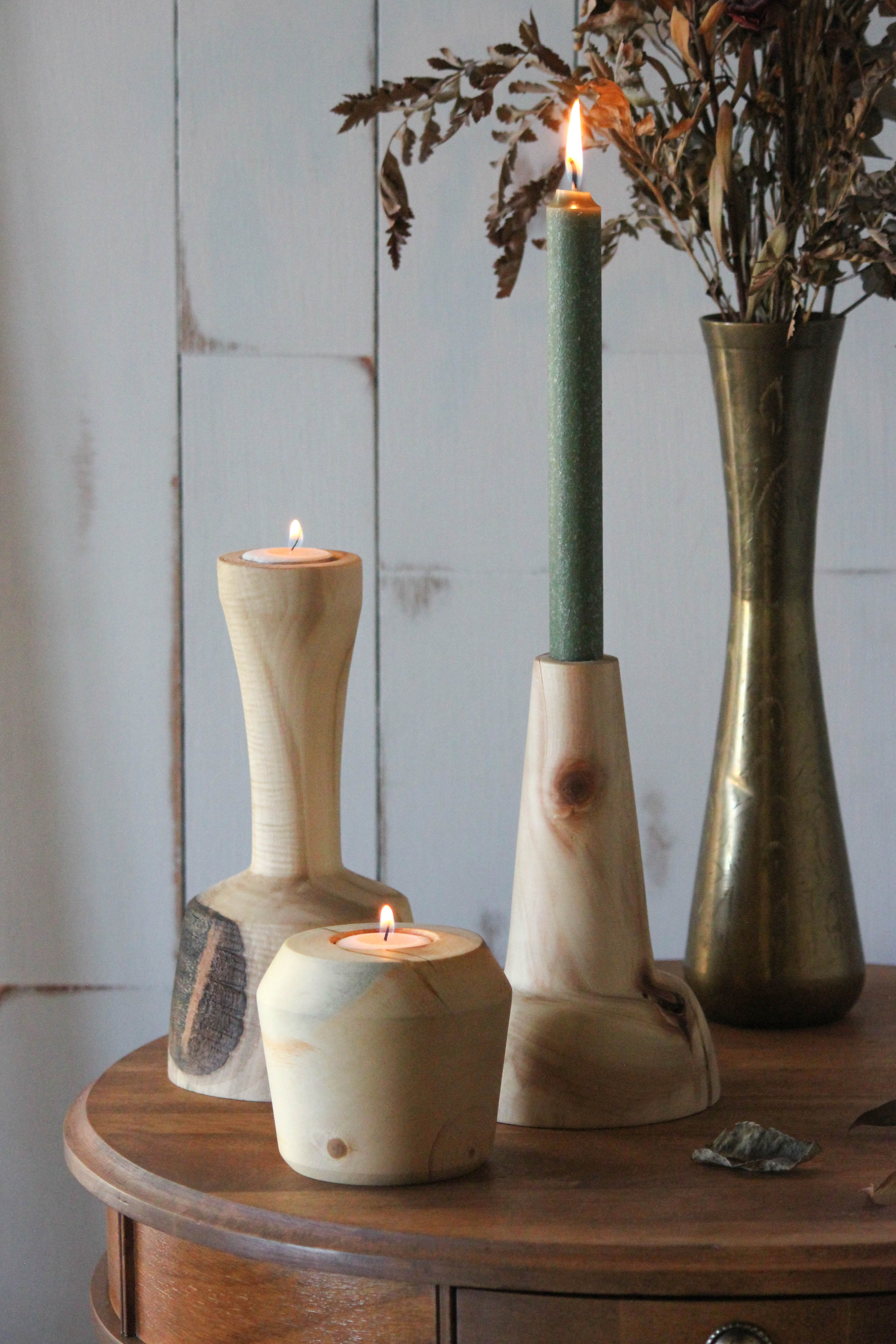 Wood Candlestick Set of 2